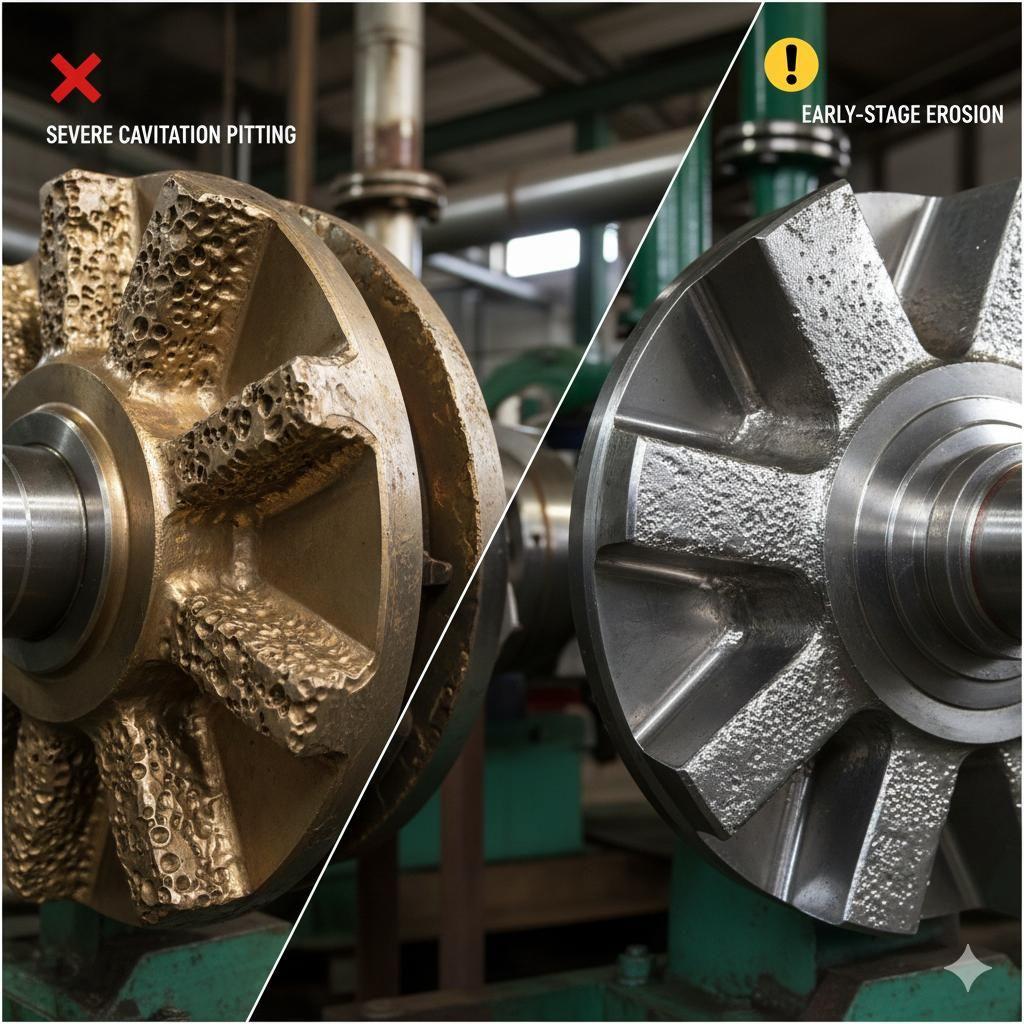 Comparison Normal Impeller vs. Cavitation-Damaged Impeller