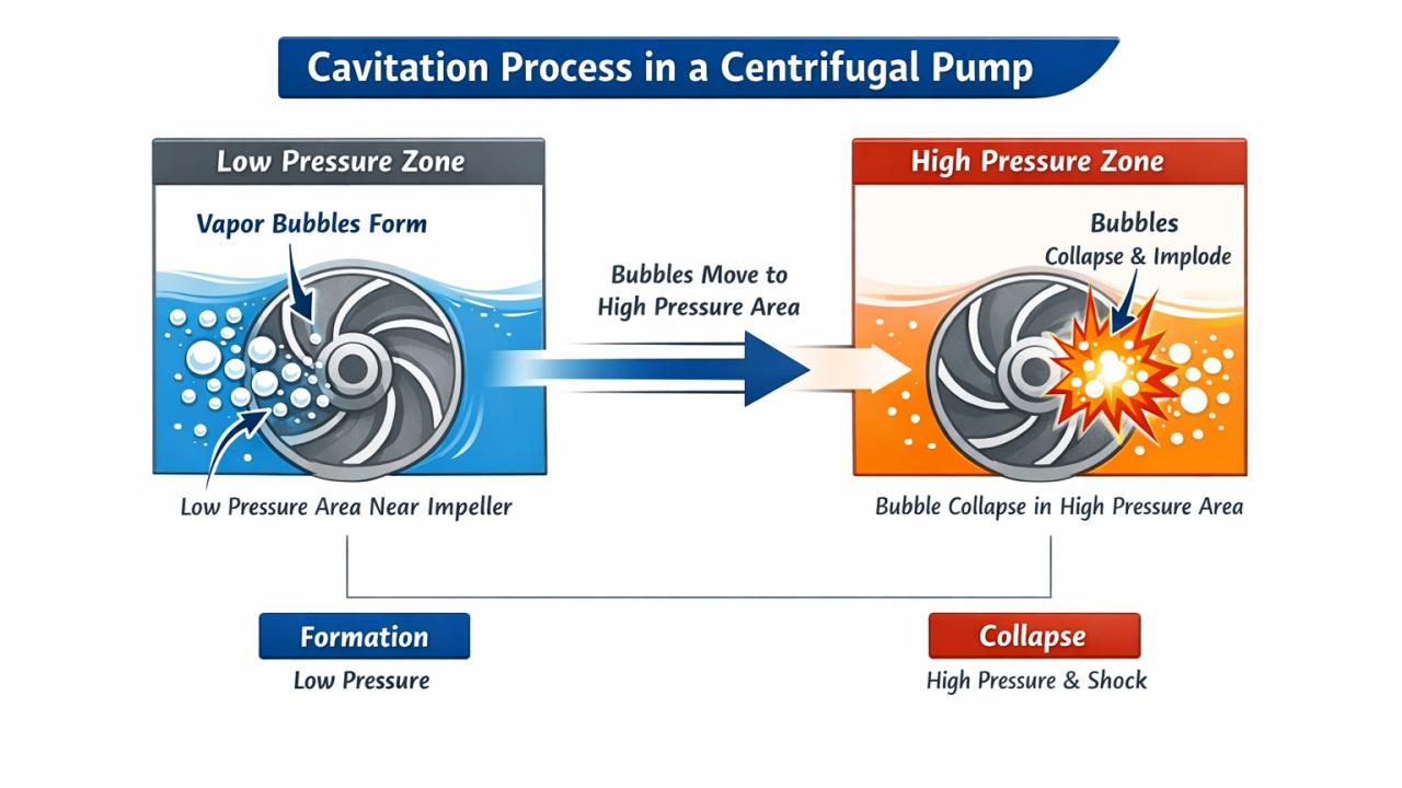 Flowchart of the cavitation formation process in a centrifugal pump